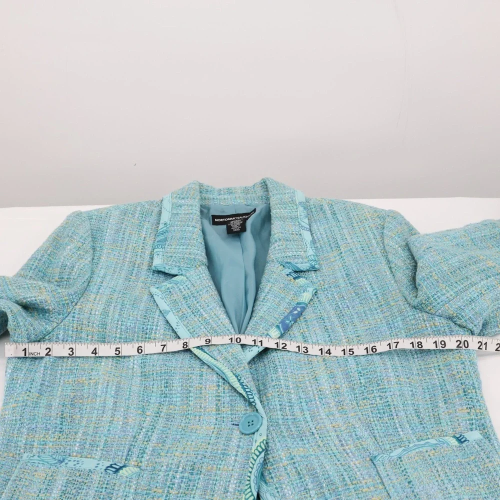 Norton McNaughton Vintage Blue Tweed Blazer Professional Coastal Grandmother 14‎